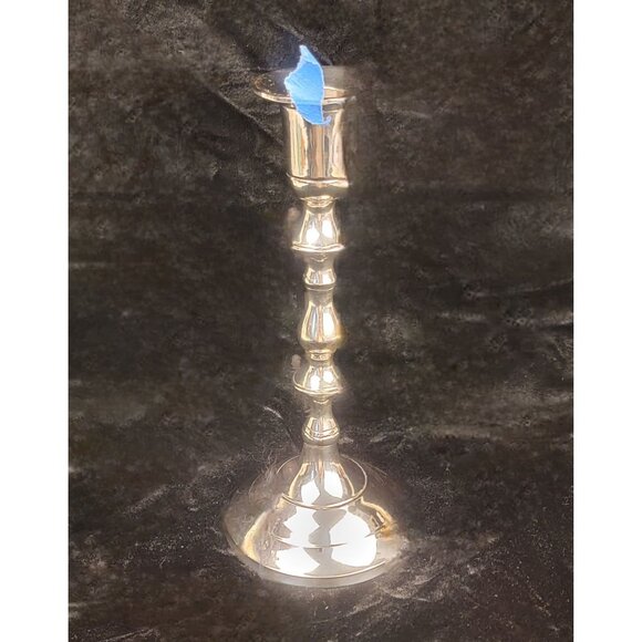 Vintage 1980's Solid Brass Silver-Toned Candlestick - Picture 3 of 14